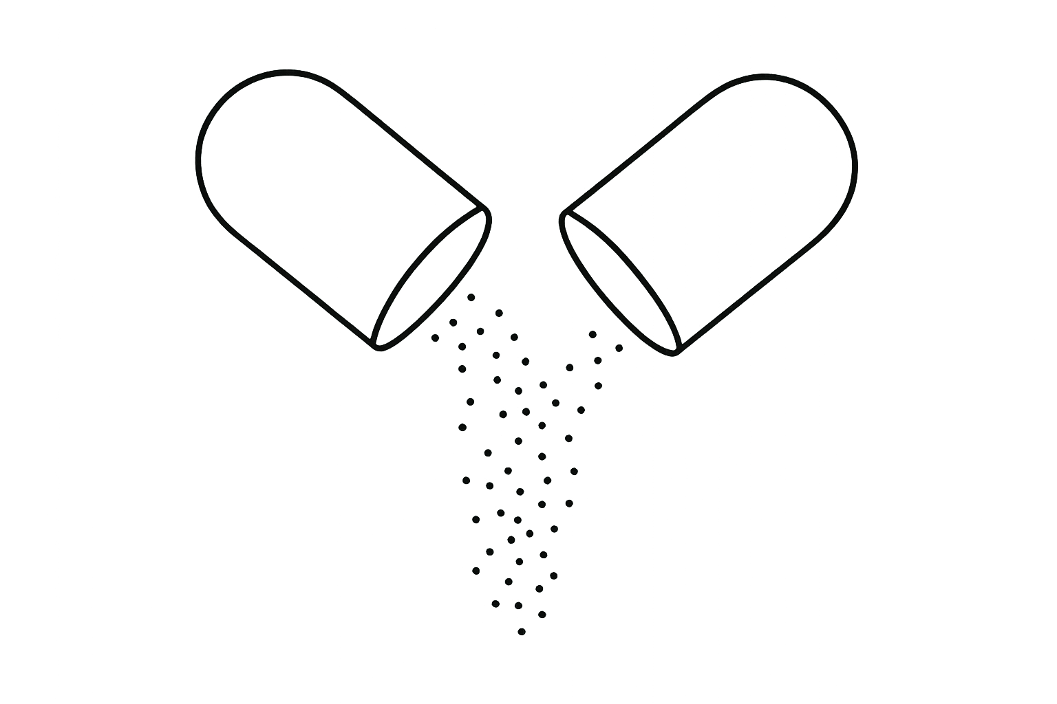 OPEN CAPSULE WITH POWDER COMING OUT CLIPART THIN LINE NO BACKGROUND 